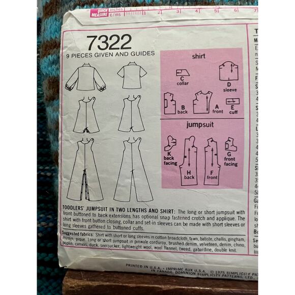Simplicity sewing pattern  7322 kids romper jumper overall - Picture 4 of 5